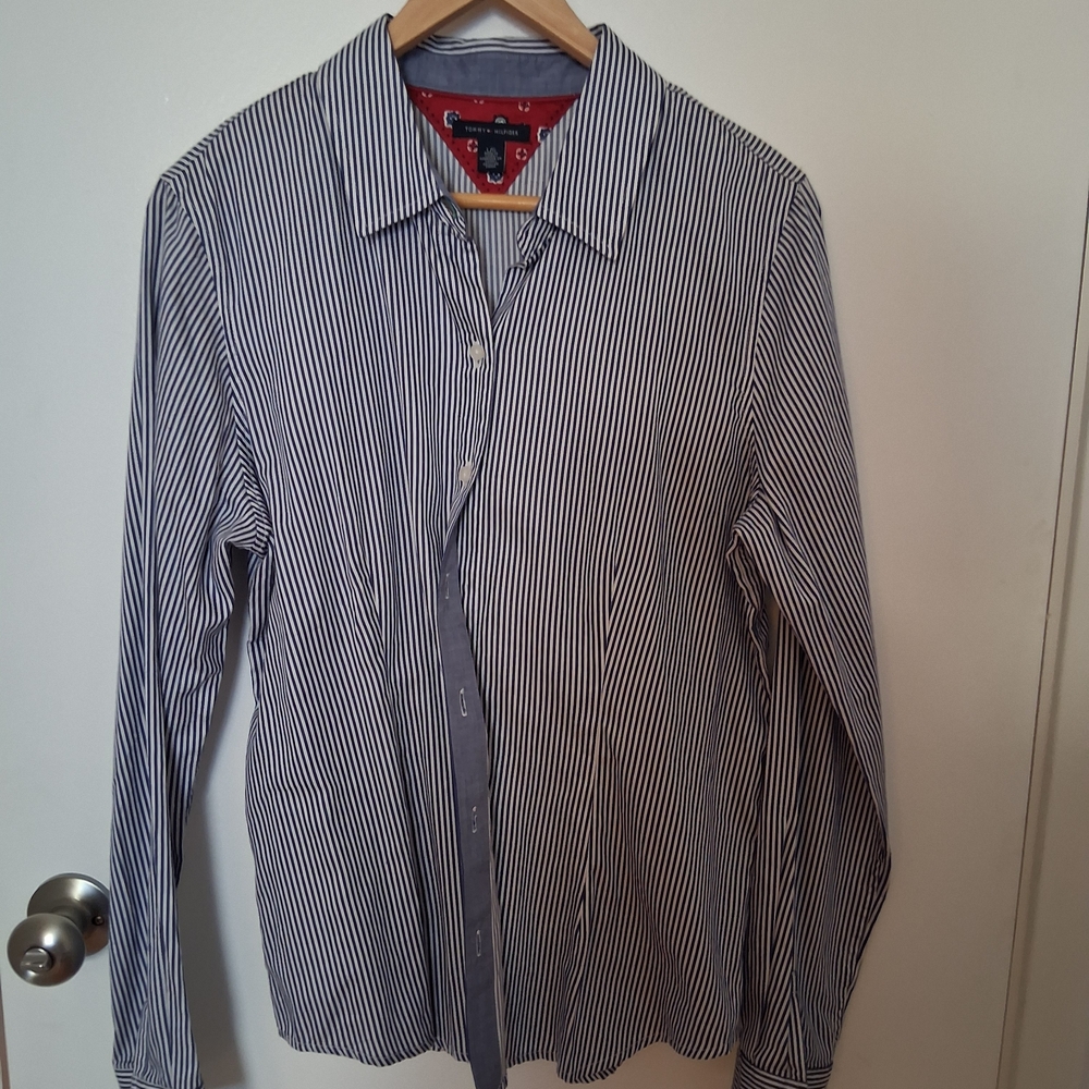 Tommy Hilfiger Navy and White Striped Shirt